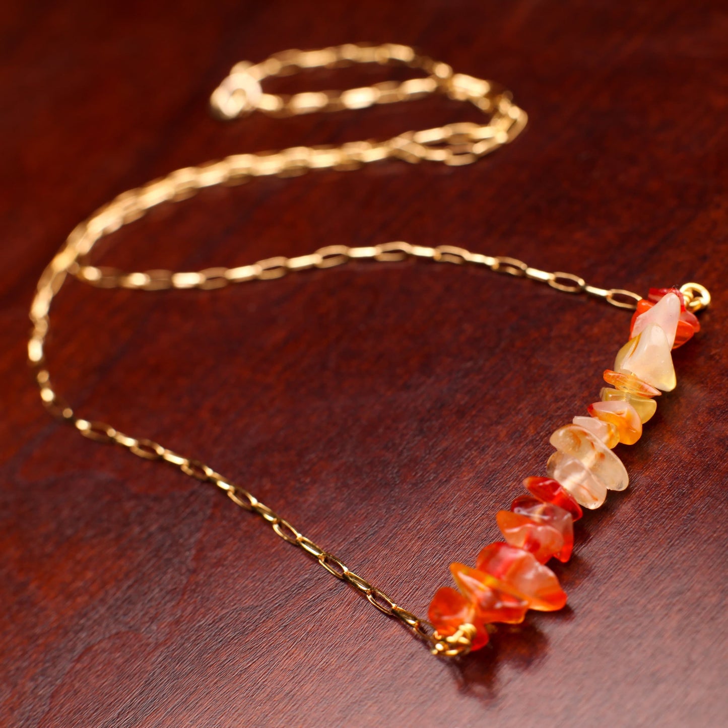 Natural Carnelian 5-10mm Raw Freeform Chips in 14K Gold Filled or 925 Sterling Silver Bar Necklace, Healing Crystal,Chakra,August Birthstone