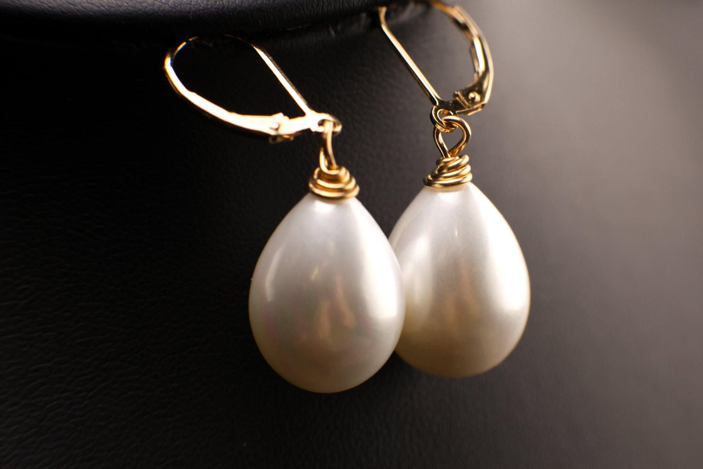 White South SeaShell Pearl drop 14x20mm Large High Luster Briolette 925 Sterling Silver,14k Gold Filled Leverback Earrings, Elegant ,Bridal.