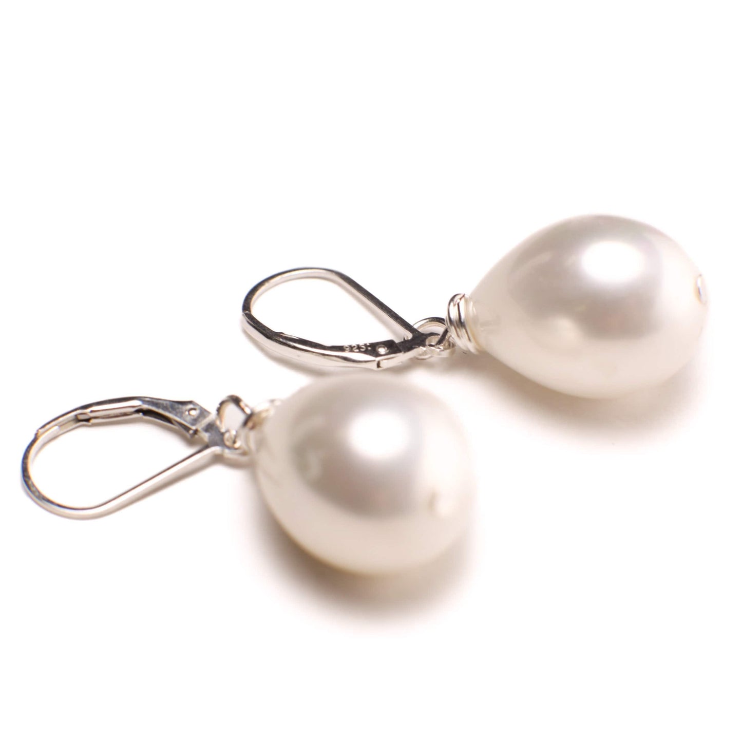 White South SeaShell Pearl drop 14x20mm Large High Luster Briolette 925 Sterling Silver,14k Gold Filled Leverback Earrings, Elegant ,Bridal.