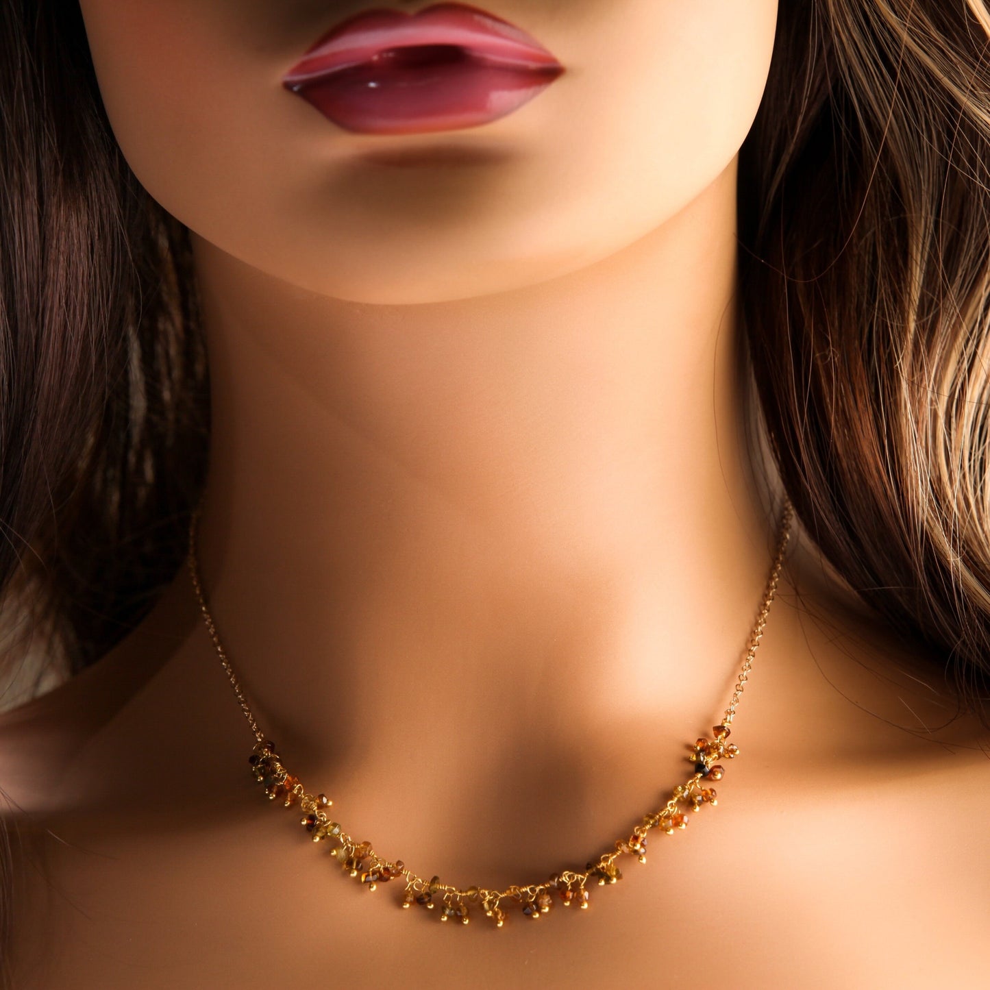 Watermelon Tourmaline, Petro Tourmaline Wire Wrapped Clusters Necklace in 14K Gold Filled Chain, Clasp, Valentine Gift