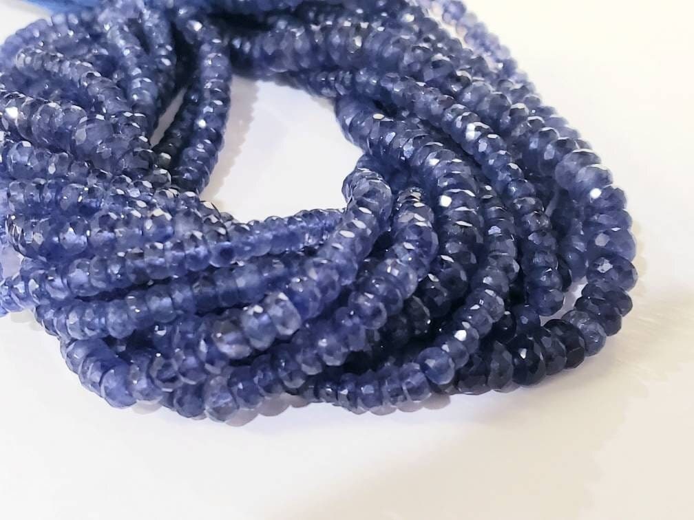 Natural Iolite Faceted Roundel 4-8.5mm Beads, High quality Rare large Iolite, water Sapphire, Jewelry Making Beads 8" Strand