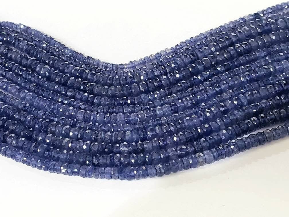 Natural Iolite Faceted Roundel 4-8.5mm Beads, High quality Rare large Iolite, water Sapphire, Jewelry Making Beads 8" Strand