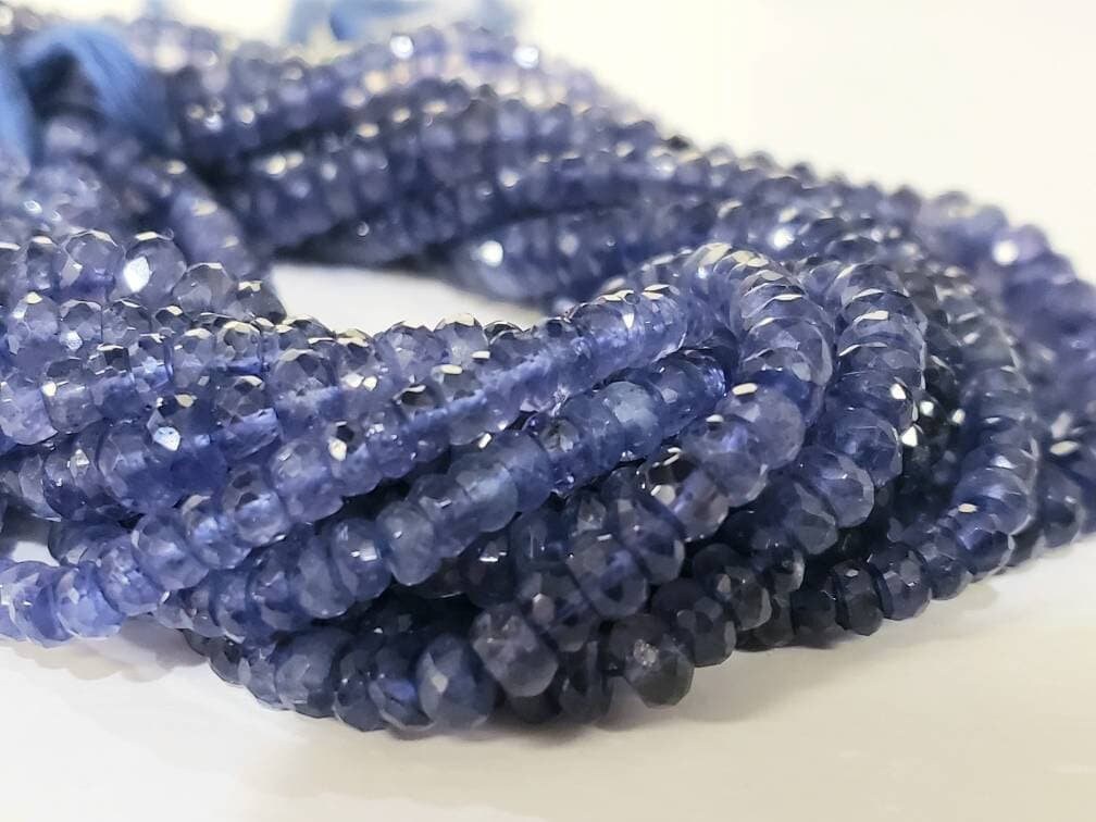 Natural Iolite Faceted Roundel 4-8.5mm Beads, High quality Rare large Iolite, water Sapphire, Jewelry Making Beads 8" Strand