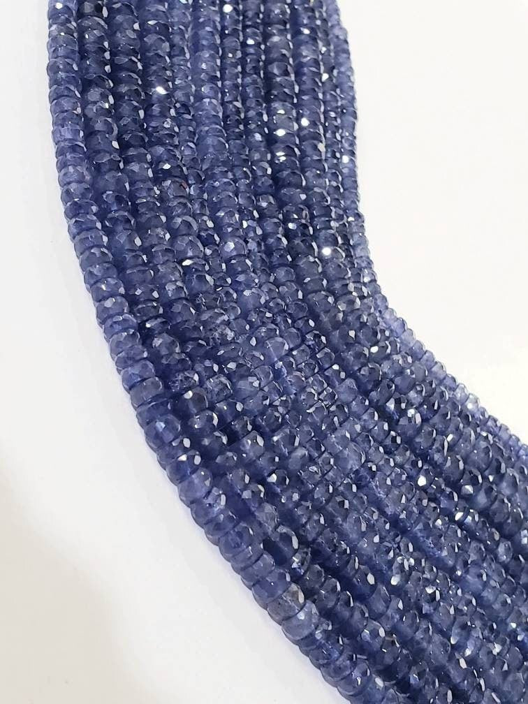 Natural Iolite Faceted Roundel 4-8.5mm Beads, High quality Rare large Iolite, water Sapphire, Jewelry Making Beads 8" Strand