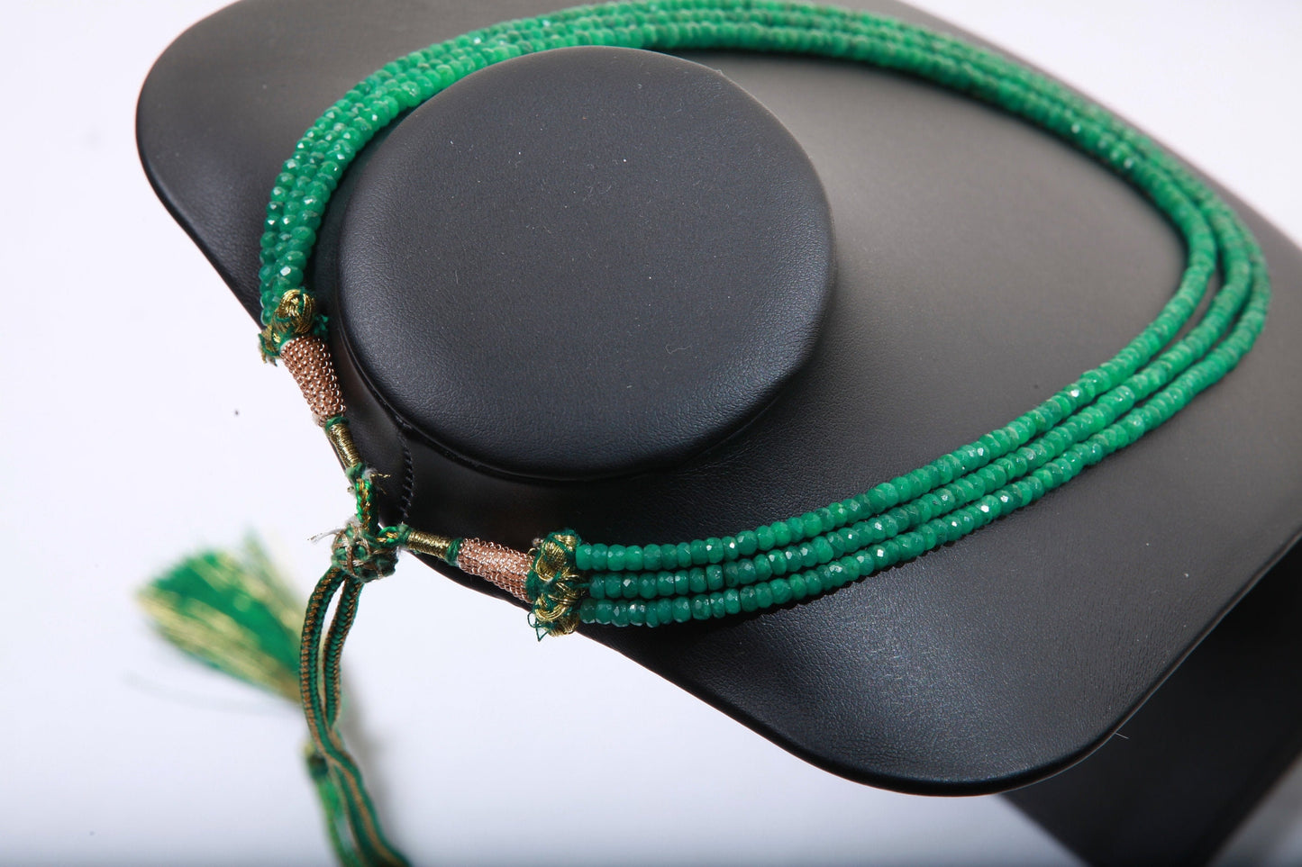 Natural Zambian Emerald Faceted Roundel 3.5-4mm Gemstone 3 line 16" Necklace with 9" Adjustable thread,May Birthstone, Gift