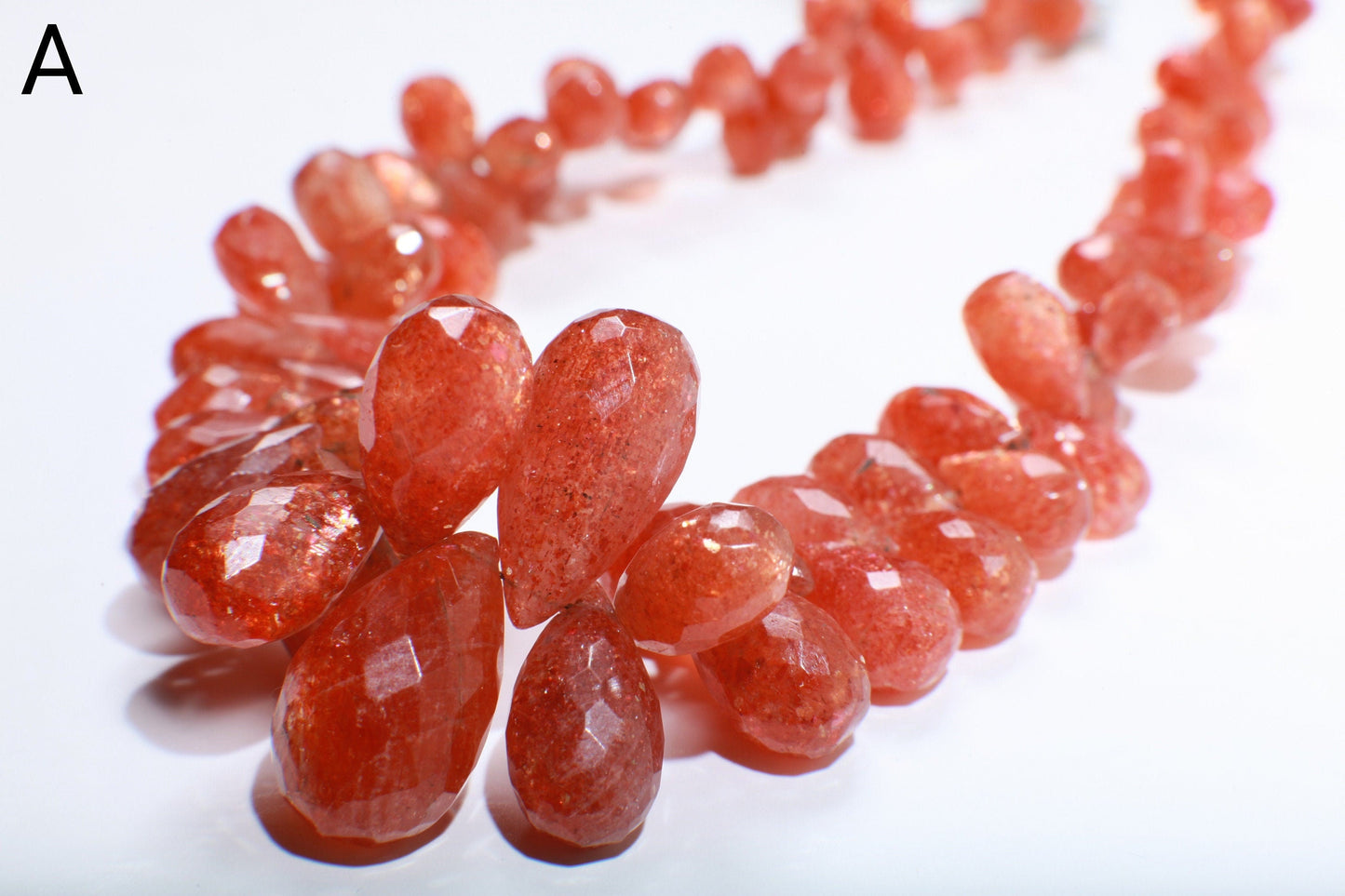 Genuine Sun Stone Graduated Faceted Briolette 7-20mm Flashy Teardrop Rainbow Sunstone Beads 9" Strand