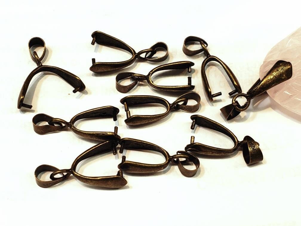10 pcs antique brass large size bail, 24mm long , wide open antique brass, pendant holder, bails, jewelry supplies.