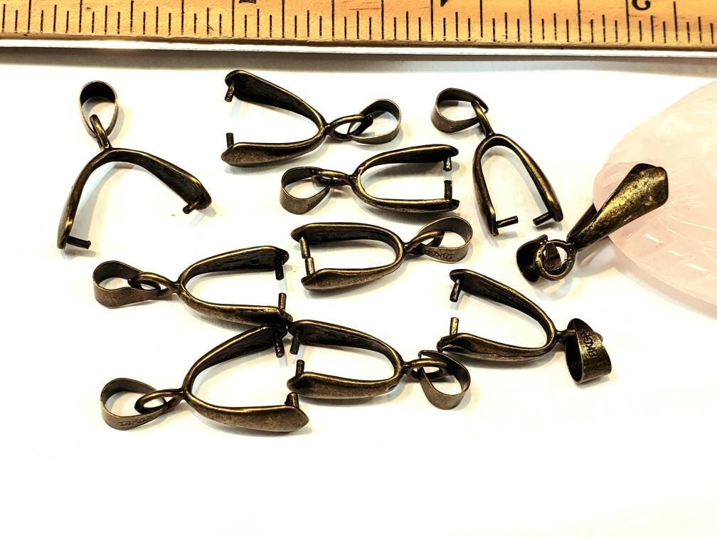 10 pcs antique brass large size bail, 24mm long , wide open antique brass, pendant holder, bails, jewelry supplies.