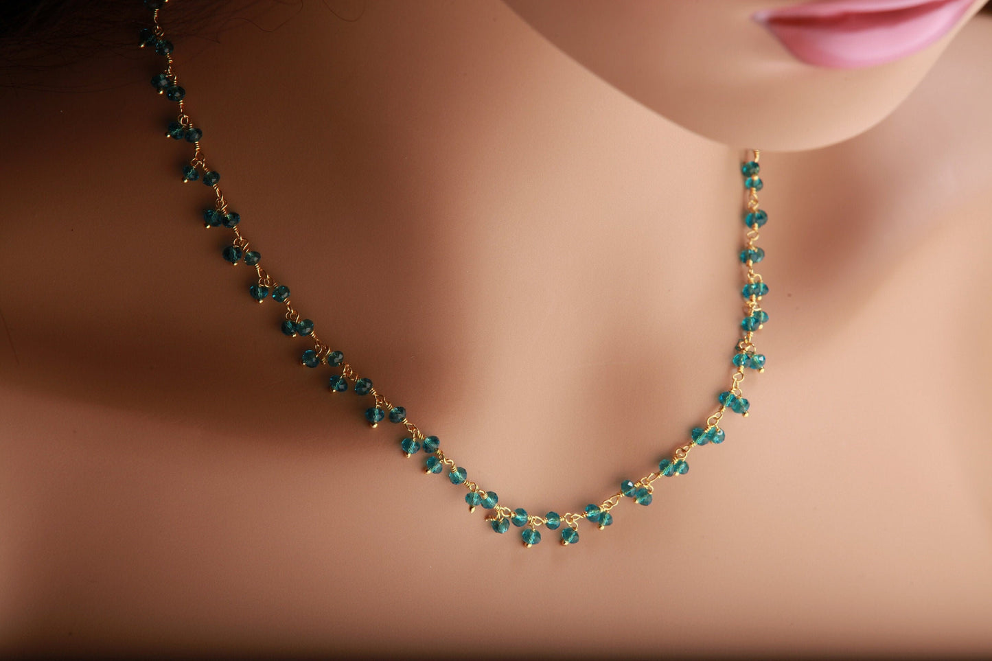 Ruby Red, Sapphire Blue and Emerald Green Hydro Quartz Beaded Wire Wrapped Cluster Dangling Handmade Necklace, Holiday Gift, 14" to 30"