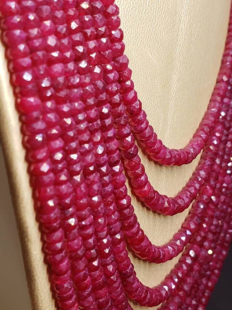 AAA Natural Ruby Gemstones 3-4mm Multi Strand, 5, 7, 8, 9, 10 Line Layer Necklace Adjustable thread to 24" Long, Precious Gift for her.