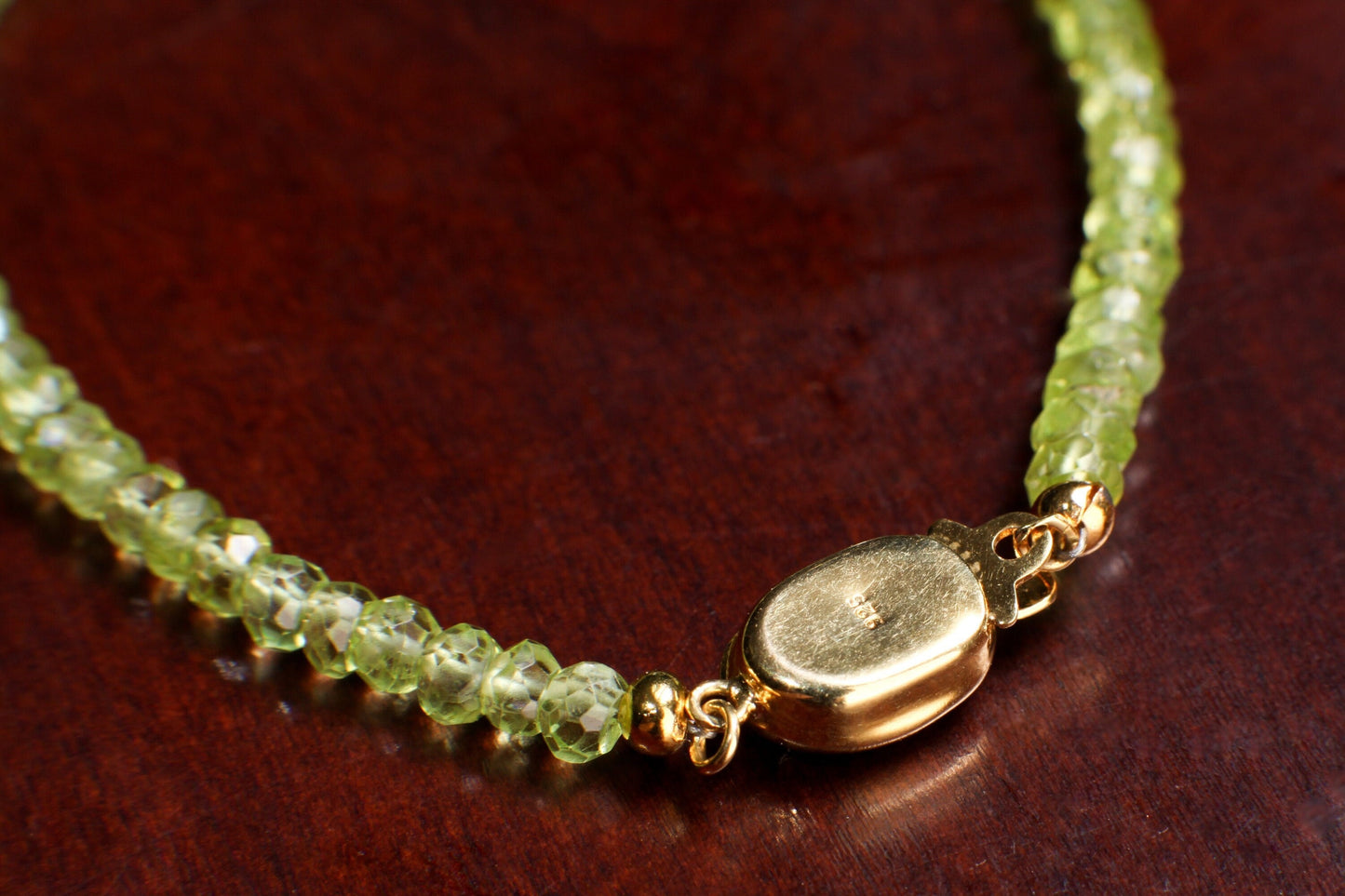 Peridot Faceted 4mm Rondelle with 18K Gold Vermeil or 925 Sterling Silver Bean Shape Clasp Bracelet Gift for her