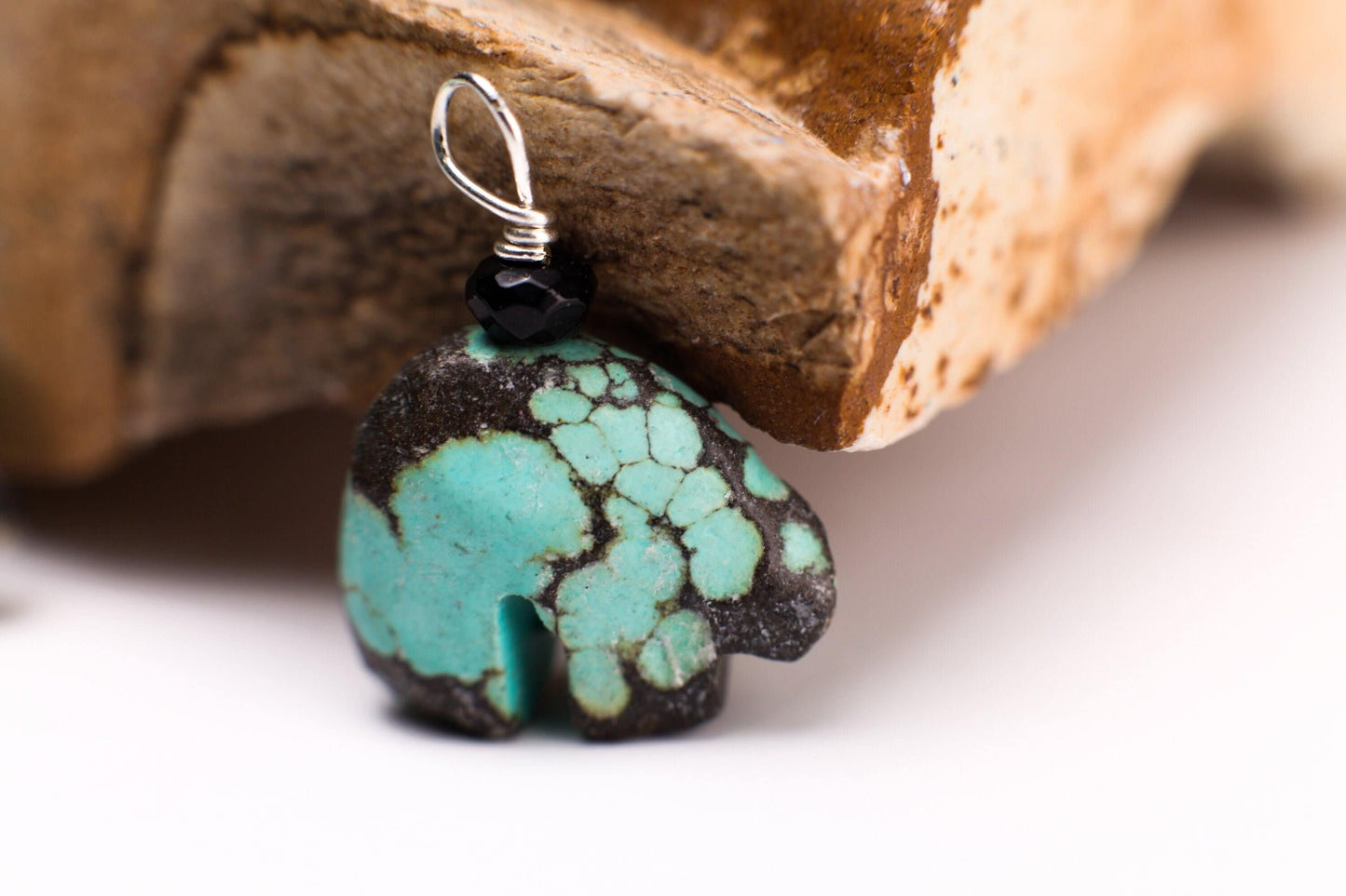 Genuine Tibetan Spiderweb Turquoise Carved Zuni Bear Vintage Gemstone Charm in 925 Sterling Silver Necklace Optional ,Choose your Bear .