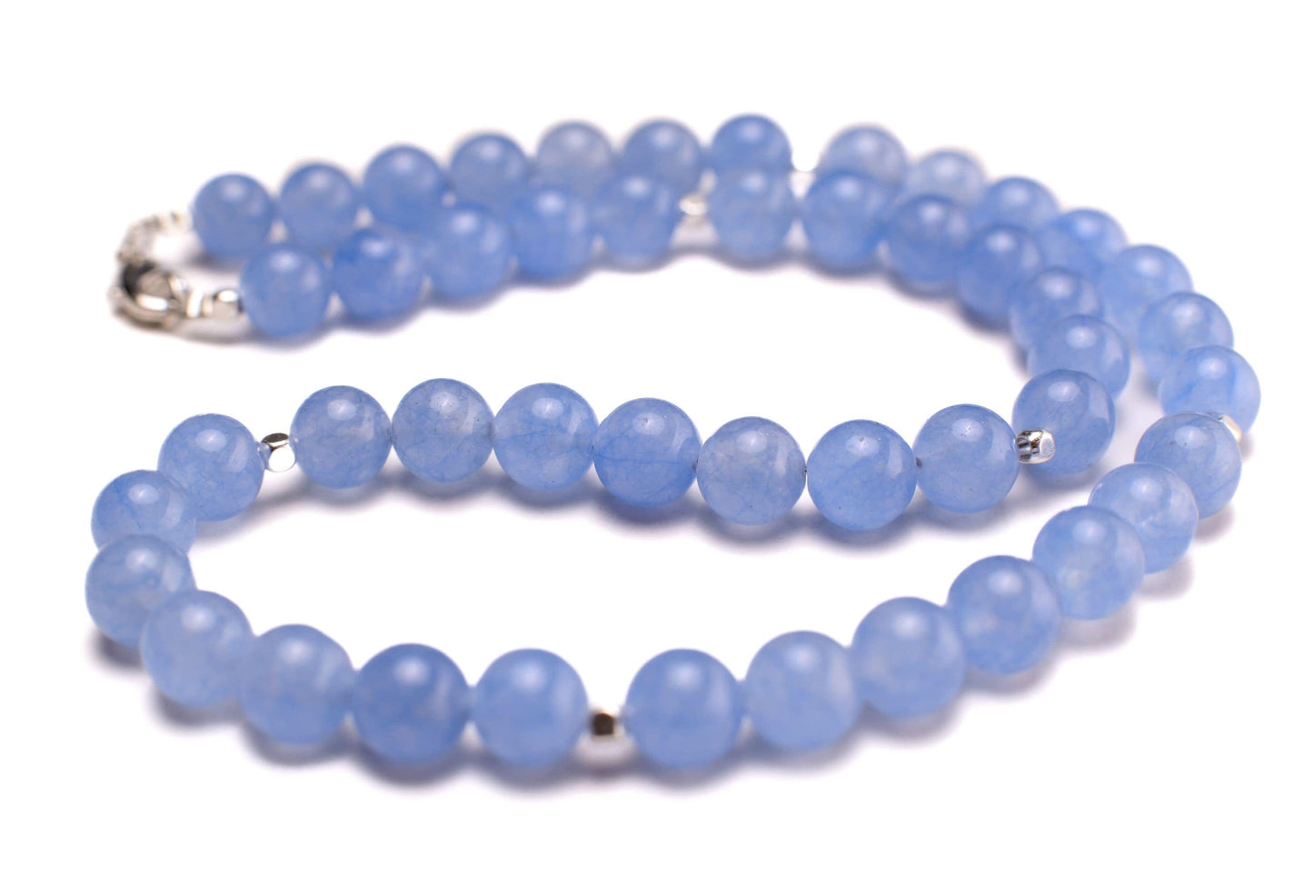 Periwinkle Blue Chalcedony 8mm Silver Necklace Choose from 16" to 34" with Optional Matching Earrings