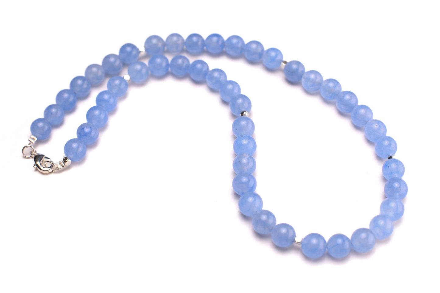 Periwinkle Blue Chalcedony 8mm Silver Necklace Choose from 16" to 34" with Optional Matching Earrings