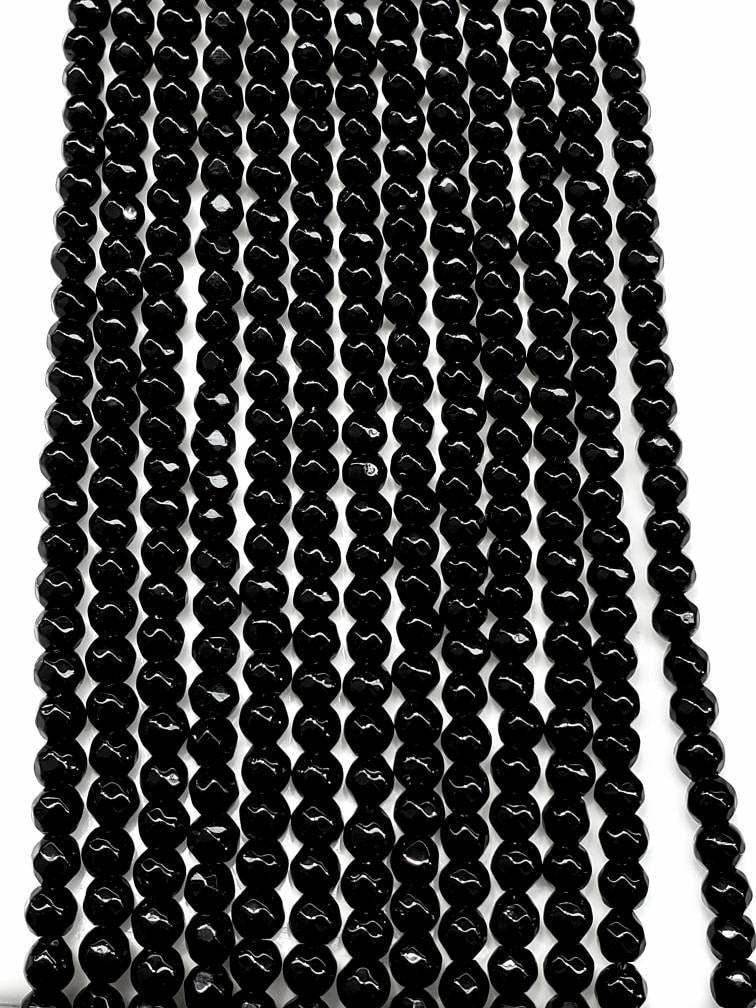 Black Onyx 4mm Faceted round, Jewelry Making Natural Black Onyx Gemstone Beads 14.25" Strand, single or bulk wholesale