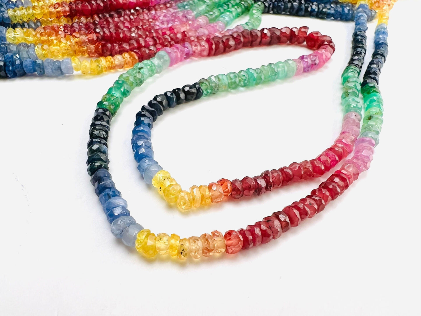 Natural Multi Sapphire 2.5-3.5mm Roundel AAA Rainbow Micro Faceted Diamond Cut Roundel Gemstone DIY Jewelry Beads 7" , 14" Strand