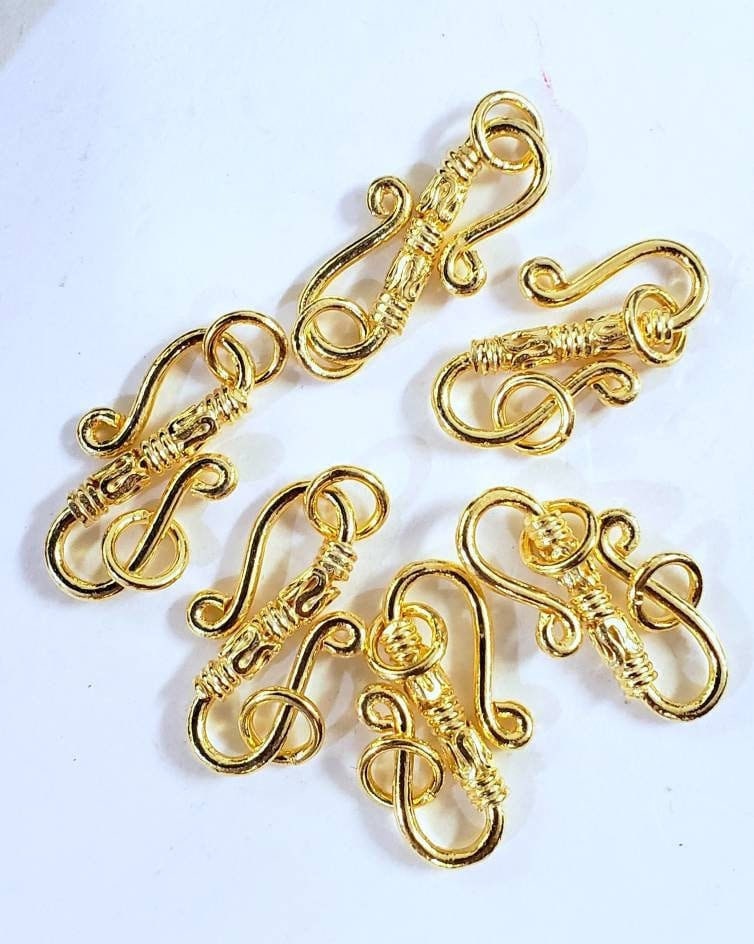 22K Gold Vermeil ,925 Sterling Silver 22mm long S hook clasp with 2 solid ring, vintage handmade hook clap for jewelry making, 1 PC or bulk