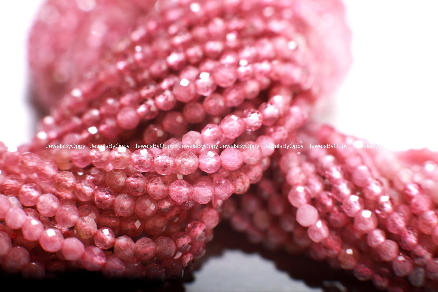 Natural Pink Tourmaline 2mm and 3mm Faceted Diamond Micro Cut Round 12.75" Strand