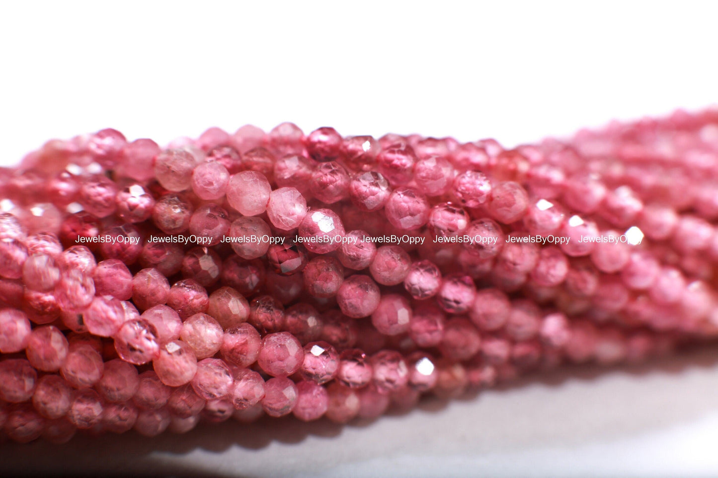 Natural Pink Tourmaline 2mm and 3mm Faceted Diamond Micro Cut Round 12.75" Strand