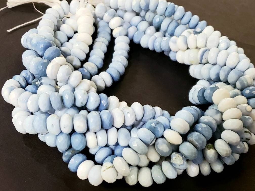 Natural blue Peruvian boulder opal, blue Andean Opal, Faceted Roundel 9mm Large, Jewelry Making Gemstone Beads 6", 13" Strand,
