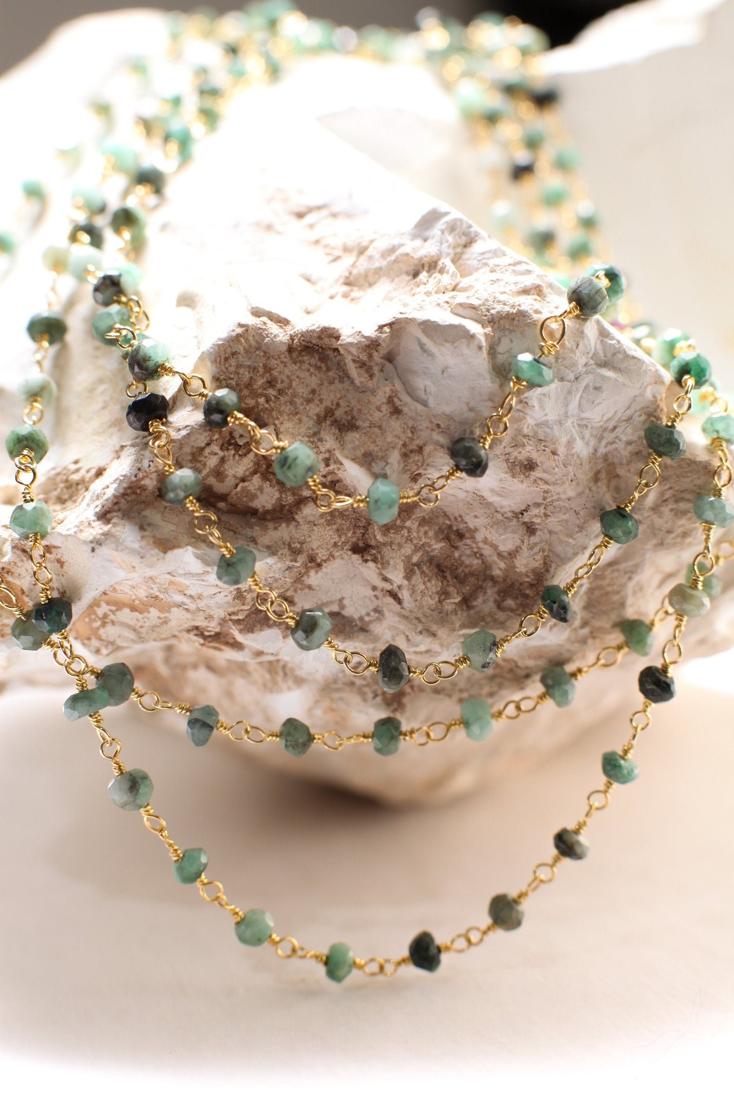 Natural Emerald Green Faceted 4mm Rondelle Wire Wrapped 22K Gold Vermeil over 925 Sterling Silver Handmade Necklace, Holiday Gift, 14"- 30"