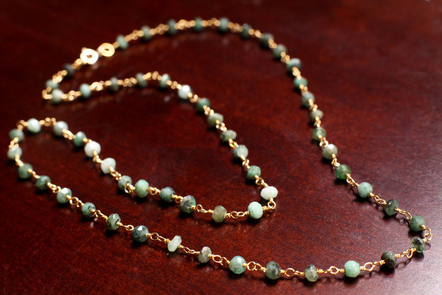 Natural Emerald Green Faceted 4mm Rondelle Wire Wrapped 22K Gold Vermeil over 925 Sterling Silver Handmade Necklace, Holiday Gift, 14"- 30"