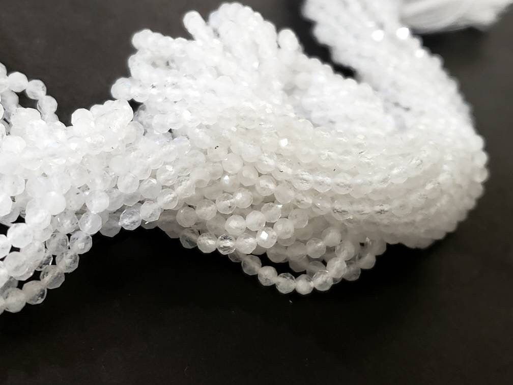 Natural Moonstone white 3mm Faceted Round AAA Gemstone, July Birthstone, Jewelry Making Beads, Natural Gemstone 12.5" Strand