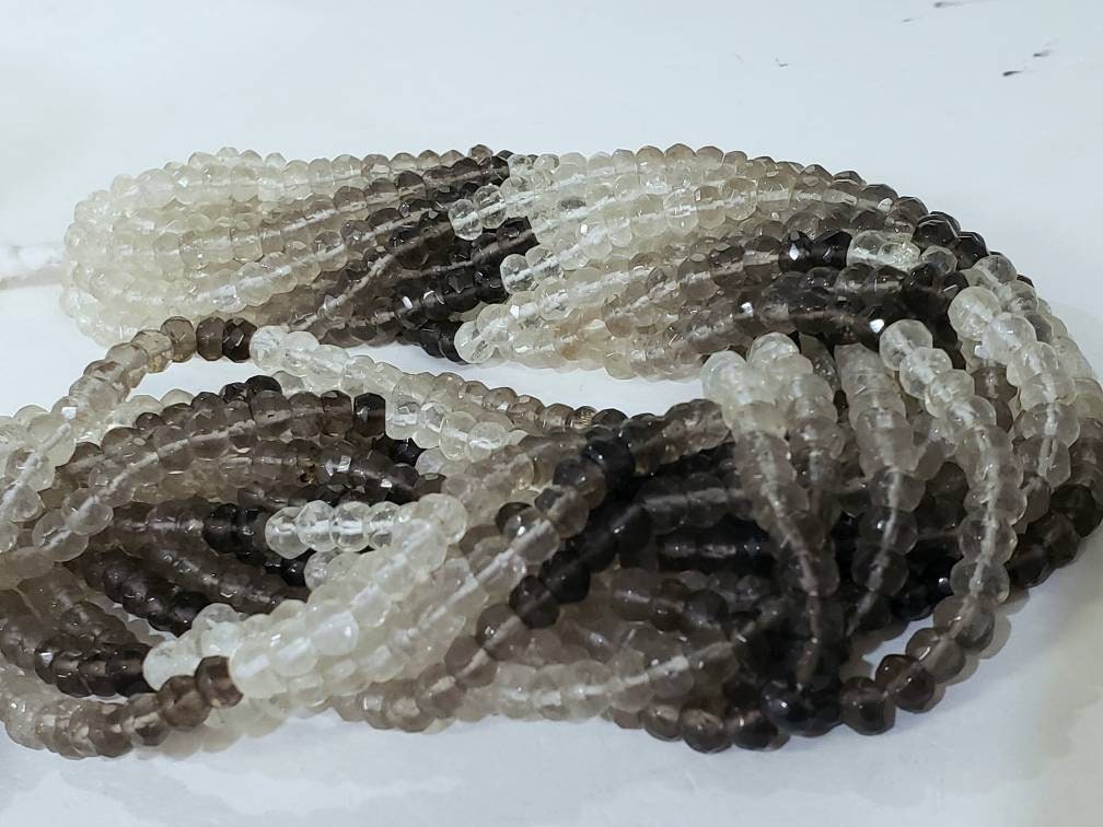 Natural Smokey Quartz Shaded 5mm Faceted roundel jewelry making bead 13" Strand.