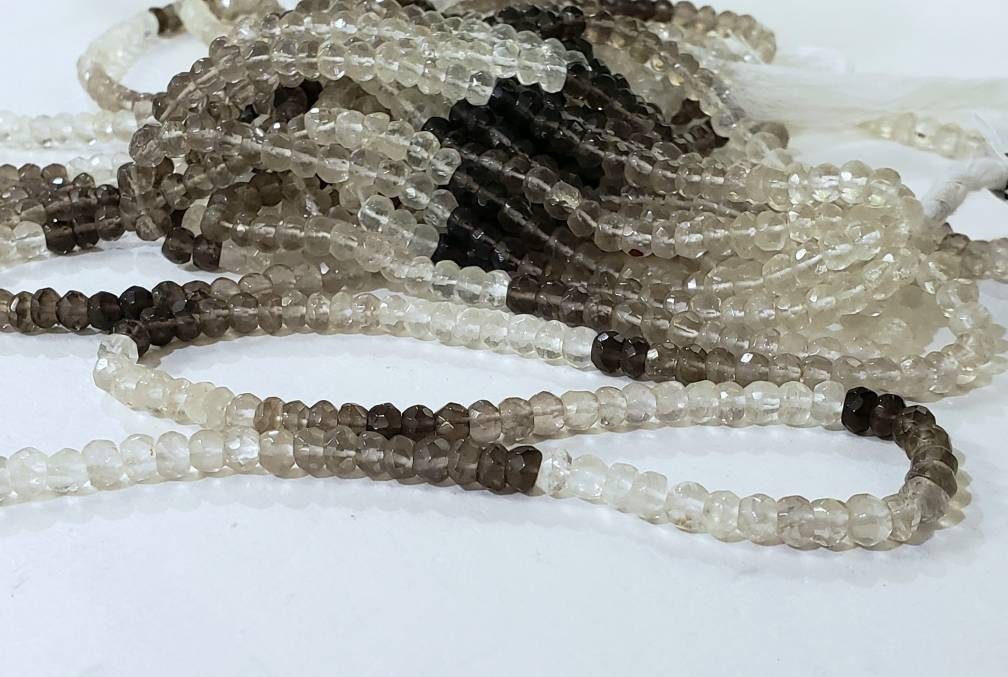 Natural Smokey Quartz Shaded 5mm Faceted roundel jewelry making bead 13" Strand.