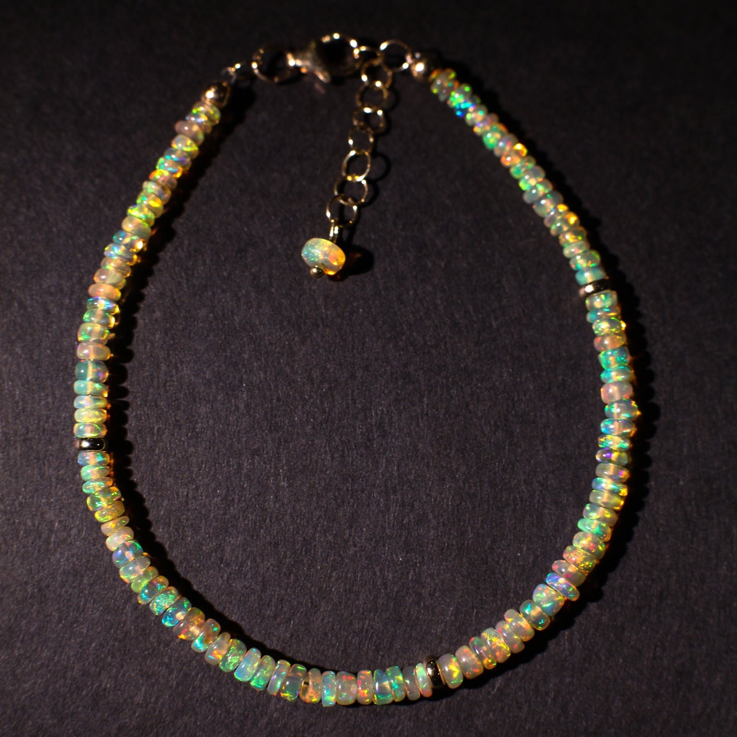 Genuine Ethiopian Fire Opal 3-3.75mm Smooth Graduated Roundel Bracelet, AAA Quality Fiery Opal Bracelet in 14K Gold Filled Chain with 1" Ext