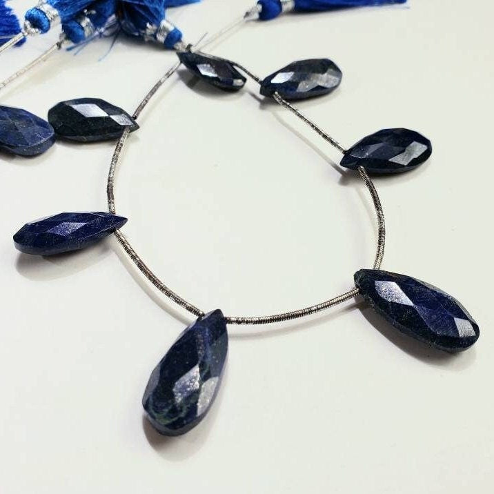 Lapis Lazuli long faceted flat pear drop, Natural blue lapis 25mm drop for earrings or pendant making healing gems, 2 pieces, 1 pair