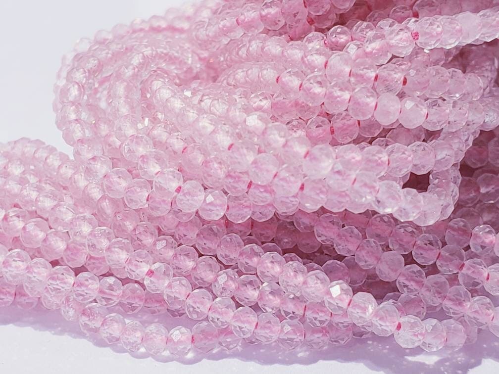 2mm Rose quartz micro Faceted tiny bead, jewelry making, spacer bead, necklace or Bracelet making beads, 13" strand