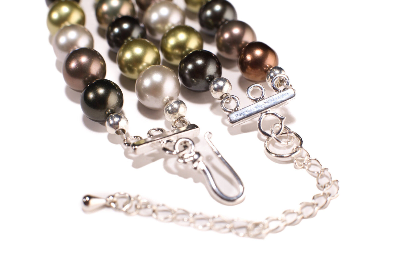 Double layered South Sea Shell Pearl 8mm multi color Statement Necklace with 2" Extender Necklace, Gift for Her 18”-24”