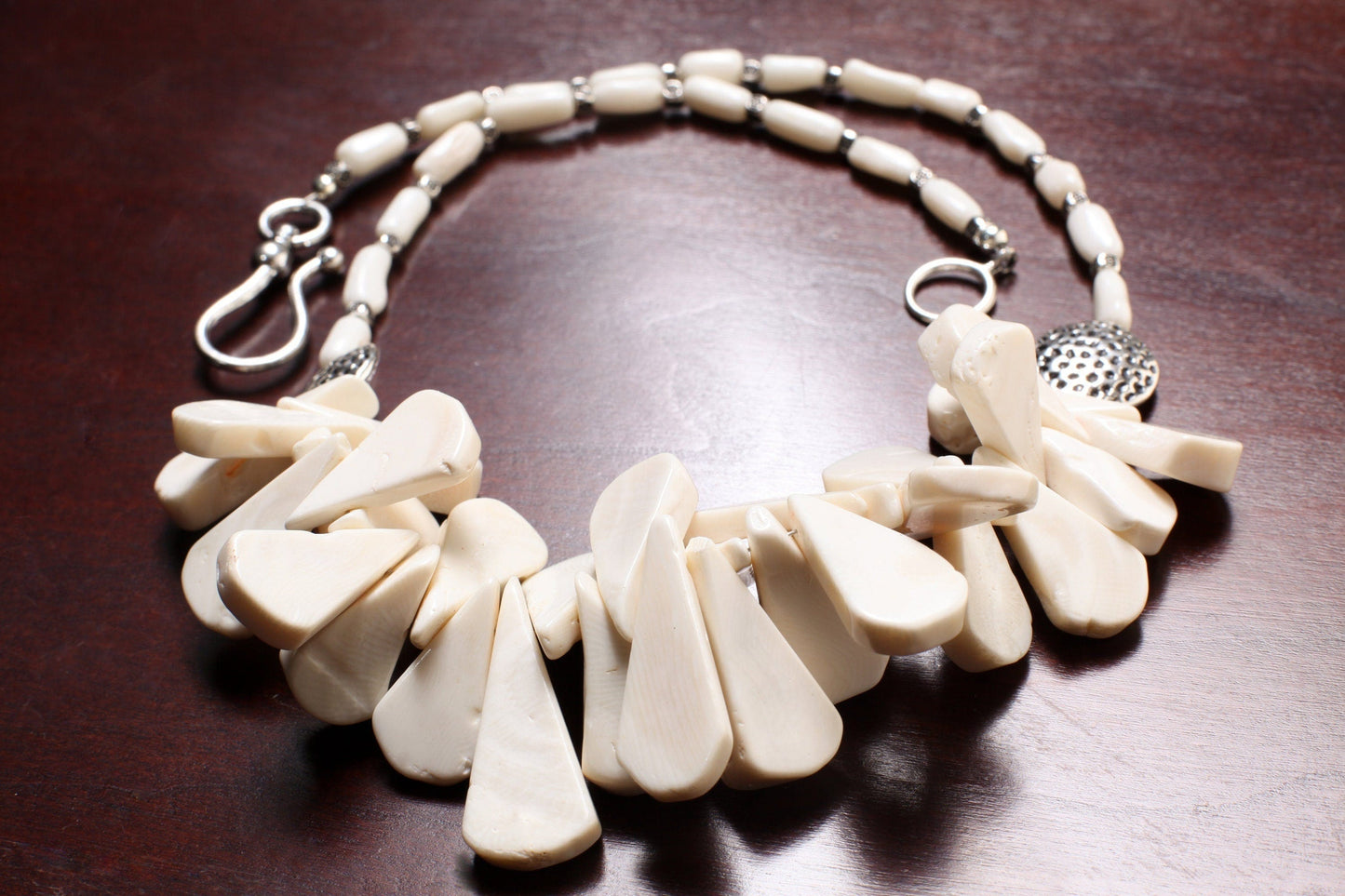 Genuine Bamboo Coral White Coral Long Teardrop 12x26-14x34mm, Accent Bali Style Beads, 5x11mm Coral Branches, Pear Drop Choker 21" Necklace