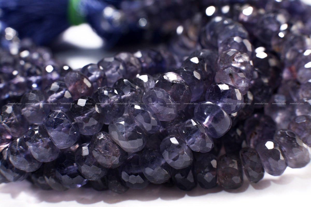Natural Iolite Rondelle Beads, Iolite Micro Faceted denim blue beautiful Rare Gemstone for Jewelry Making Beads 8" Strand, 6, 7.5, 8,9mm