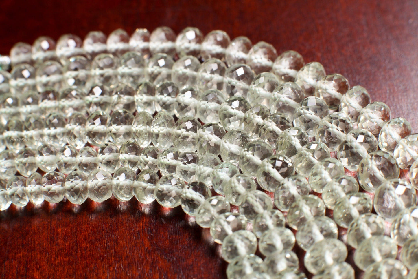 Green Amethyst Faceted Rondelle, 6-10mm Green Prasiolite Jewelry Making Gemstone Beads 6.5"