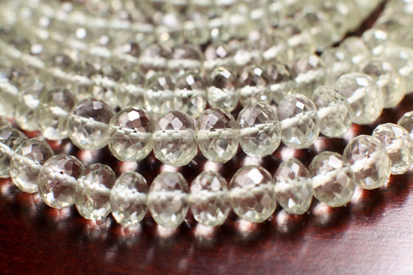 Green Amethyst Faceted Rondelle, 6-10mm Green Prasiolite Jewelry Making Gemstone Beads 6.5"