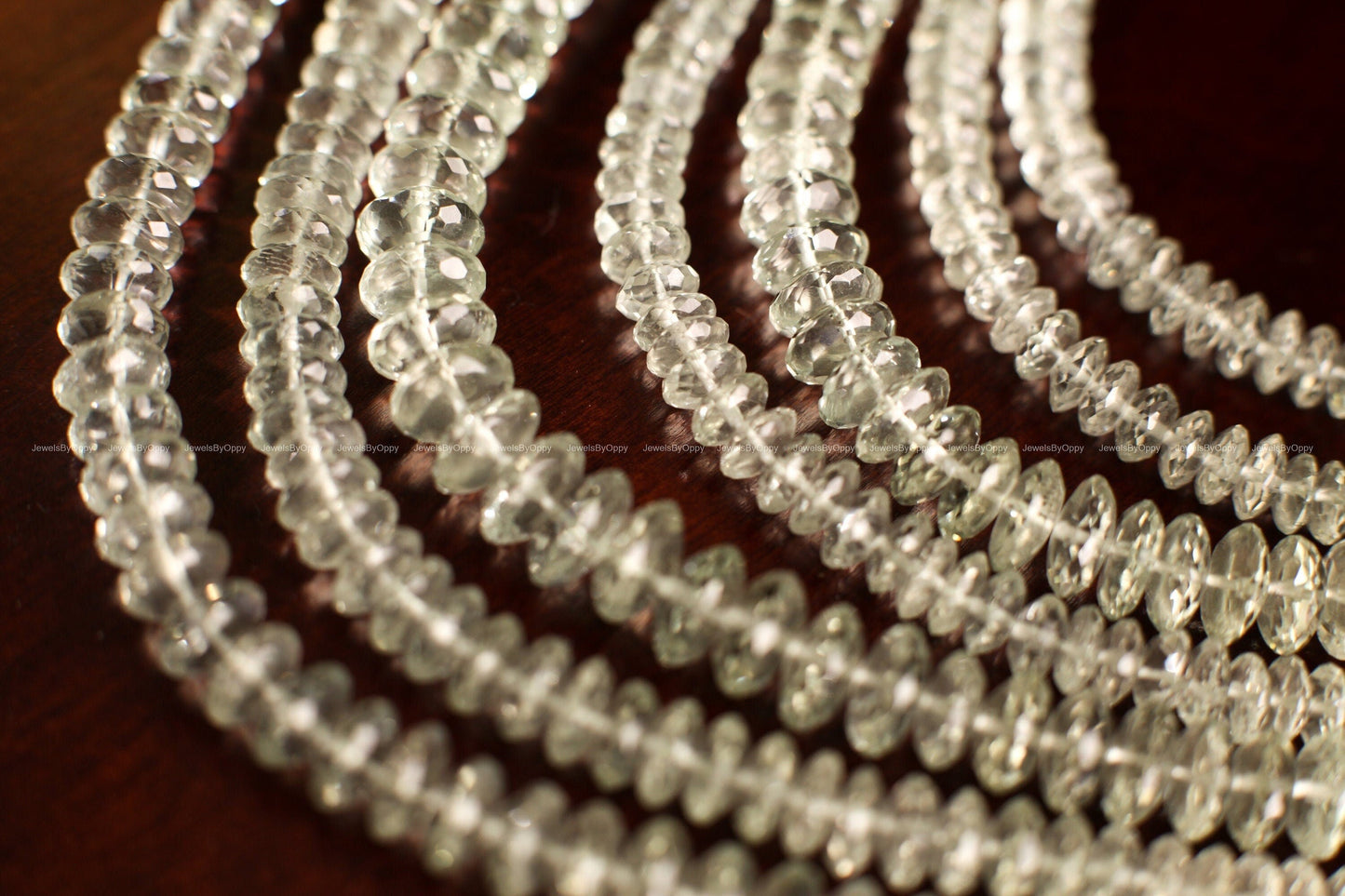 Green Amethyst Faceted Rondelle, 6-10mm Green Prasiolite Jewelry Making Gemstone Beads 6.5"