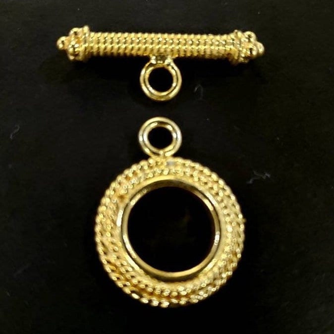 22K Gold Vermeil 925 Sterling Silver Bali Toggle Clasp, 18mm Circle, heavy weight, Vintage Handmade Clasp, 1 set or Bulk