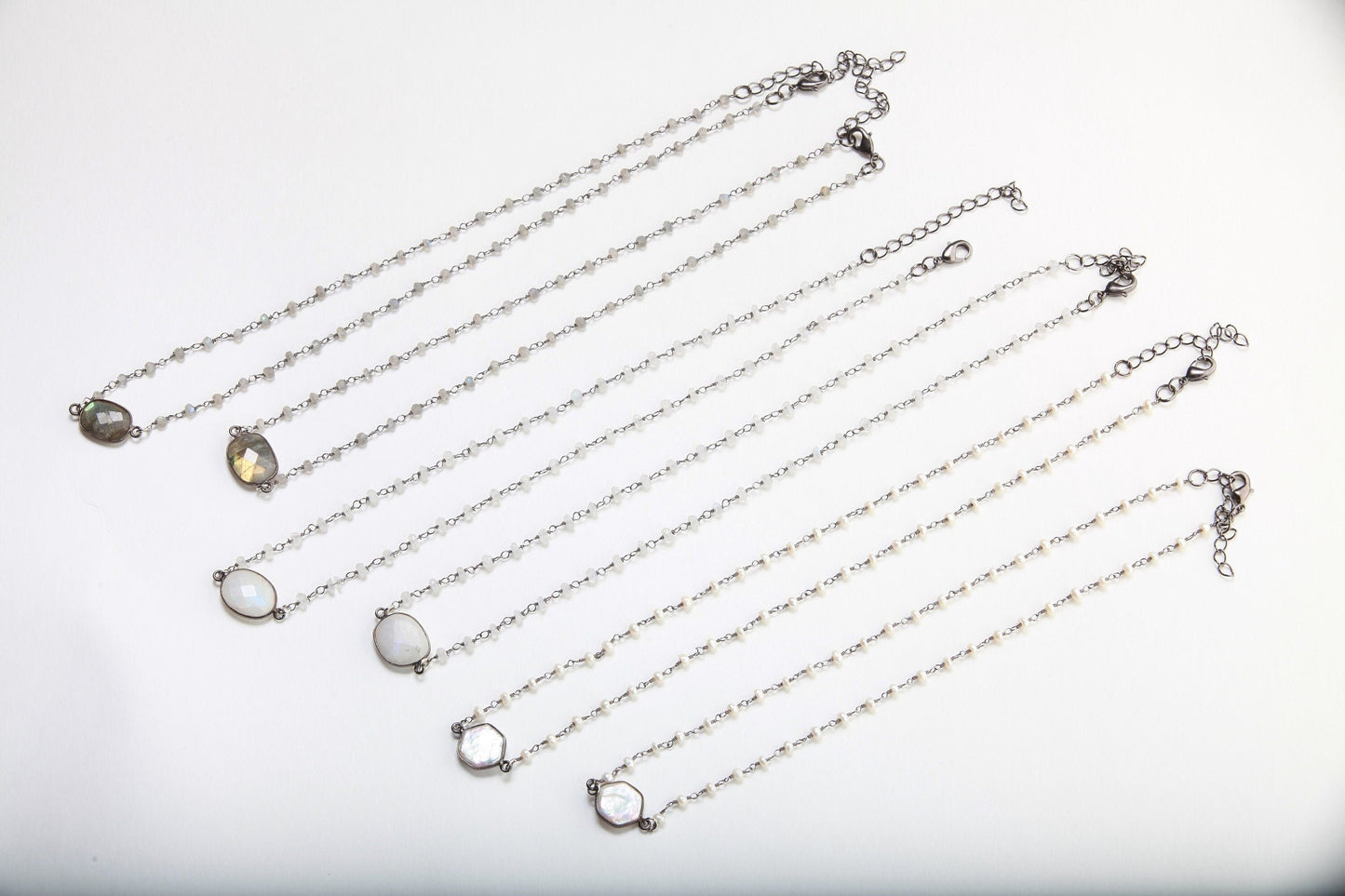 Genuine Moonstone,Labradorite FreshwaterPearl Silver Oxidized Bezel Pendant with Matching Gemstone Beaded Necklace with Extender 16"- 20"