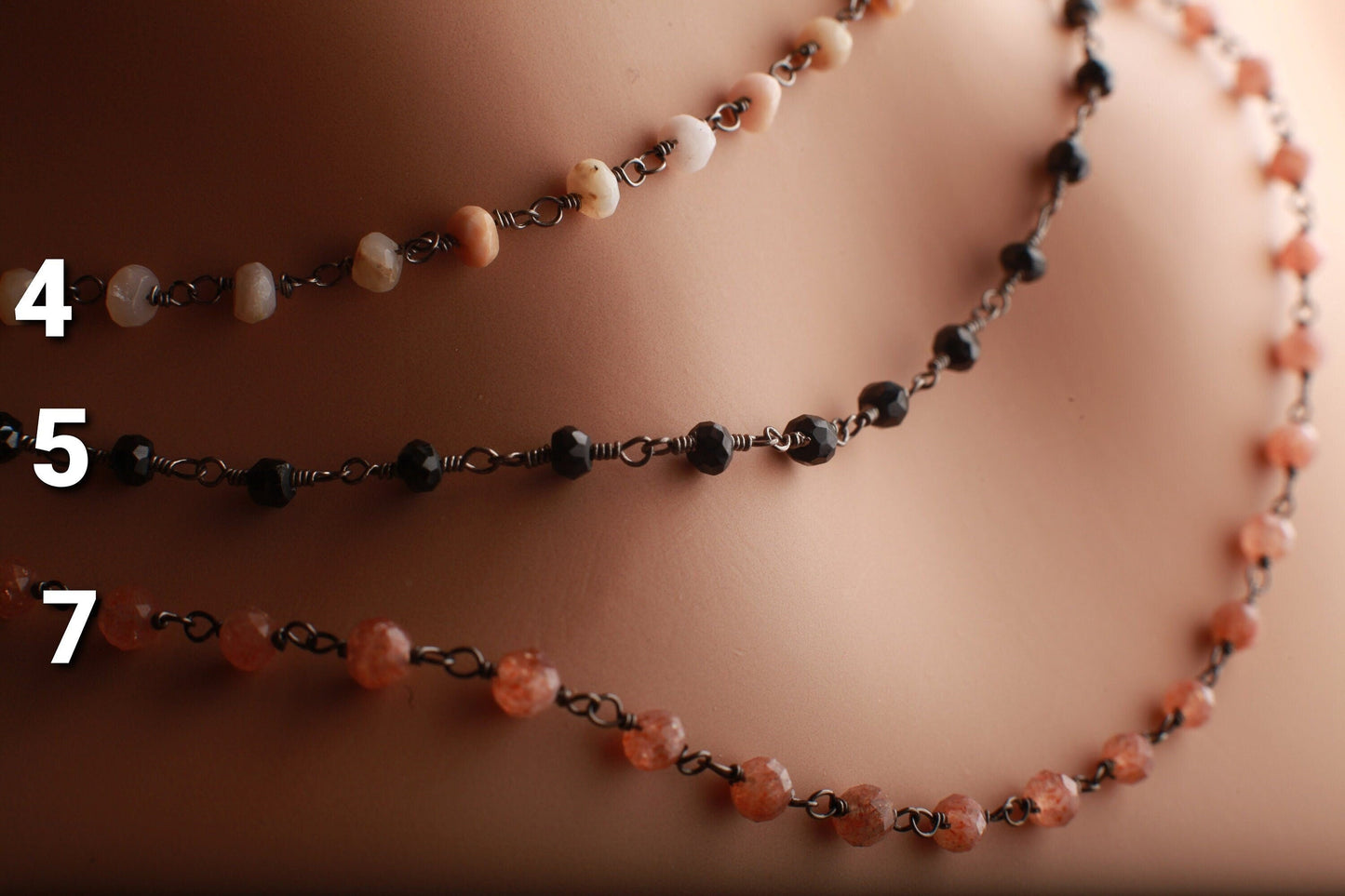 Labradorite,Tourmaline,Peru opalPink Opal,Spinel,Moonstone,Peach Moonstone,Pearl,Rhodonite,Turquoise,Silver Oxidized Finished Chain Necklace