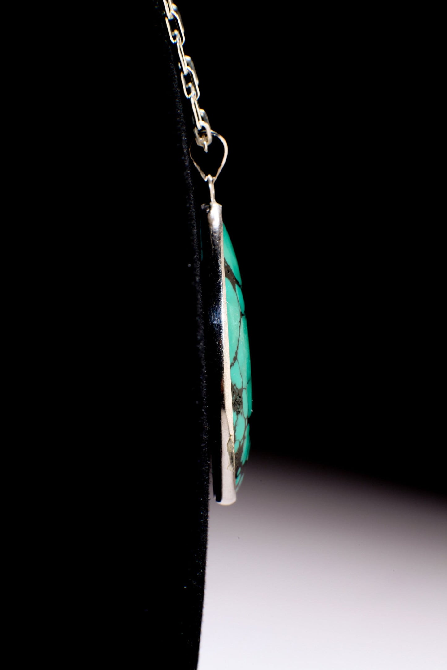 Turquoise Pendant, Genuine AAA Tibetan Spiderweb Turquoise Cab Gemstone 925 Sterling Silver Bezel Pendant, Option: Silver Chain,37x46mm 15g