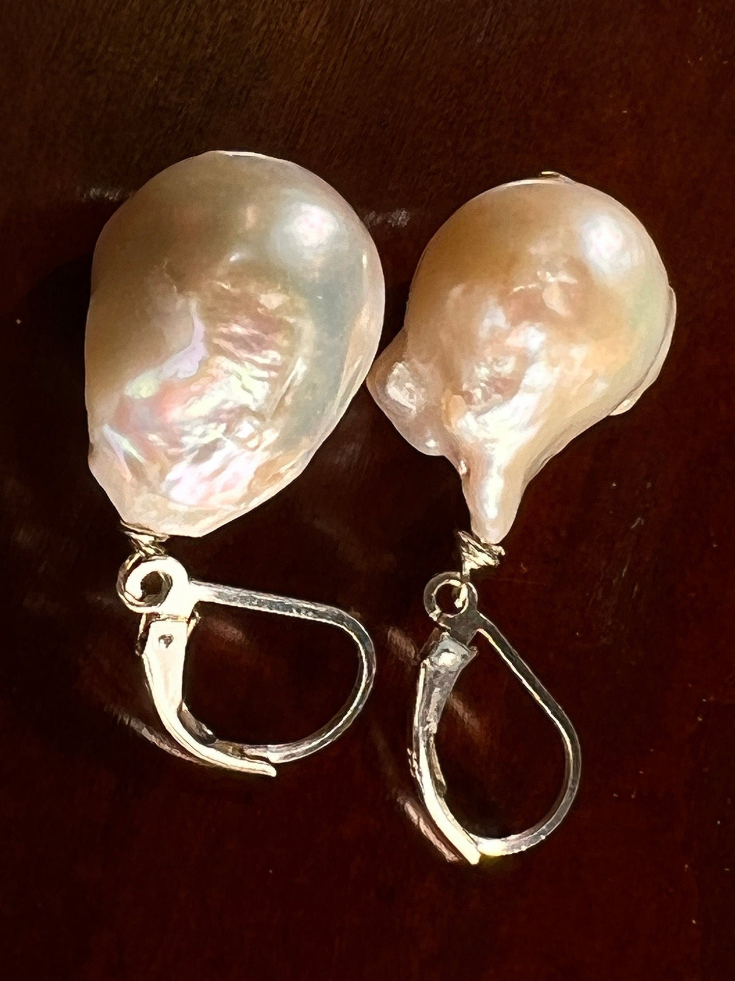Natural Freshwater Baroque Pearl Flame Ball Earring in 925 Sterling Silver or 14k Gold Filled Leverback Earwire, Elegant Gift