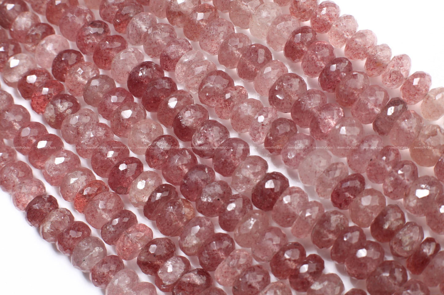 Strawberry Quartz Faceted 8.5-9mm Rondelle, Jewelry Making Gemstone Beads 8" strand