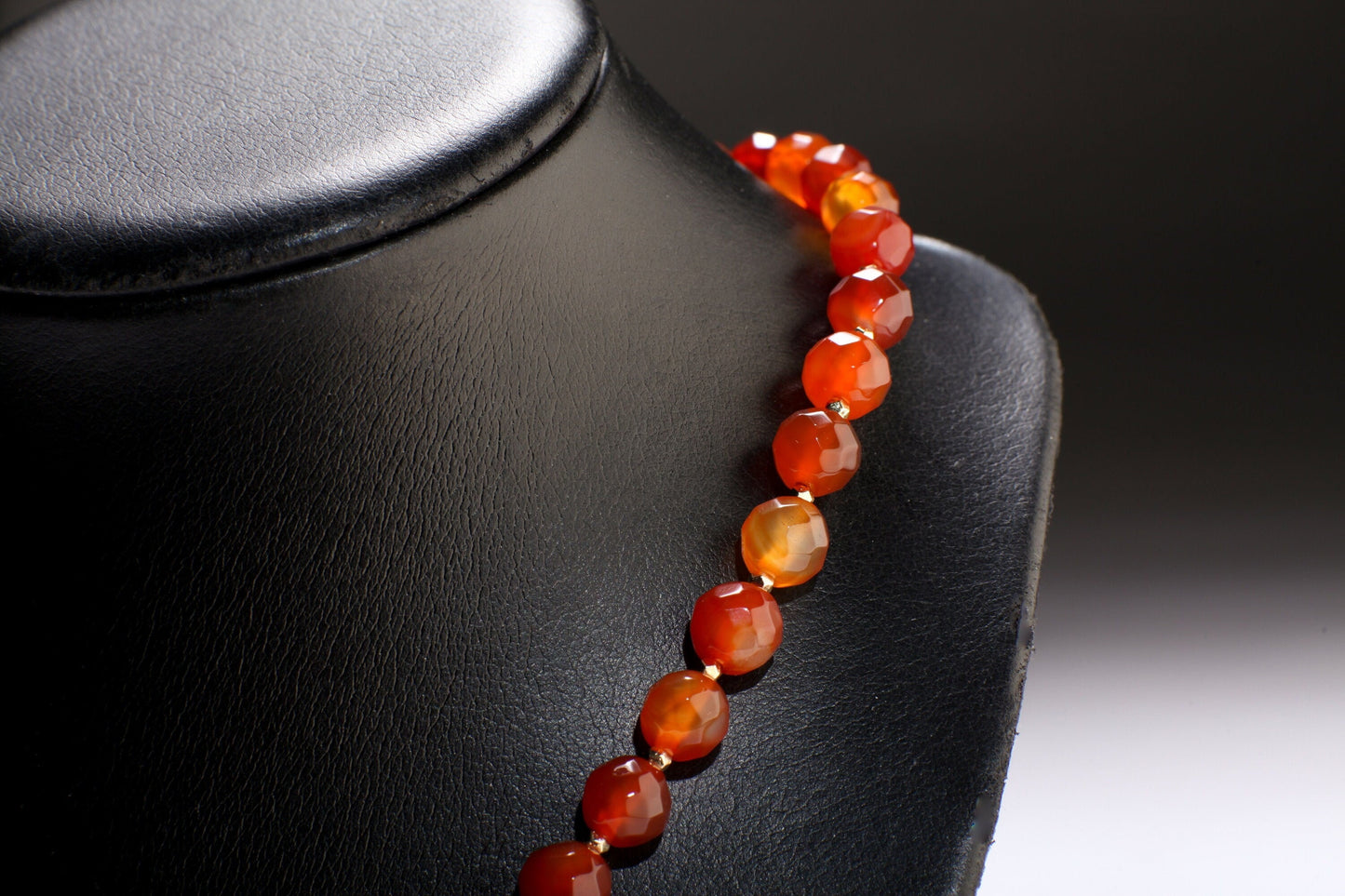Carnelian Necklace, Natural Carnelian Faceted with Dangling Fire Agate Oval Pendant, Antiqued Gold Fancy Leaf Toggle Clasp,Gift 20" Necklace