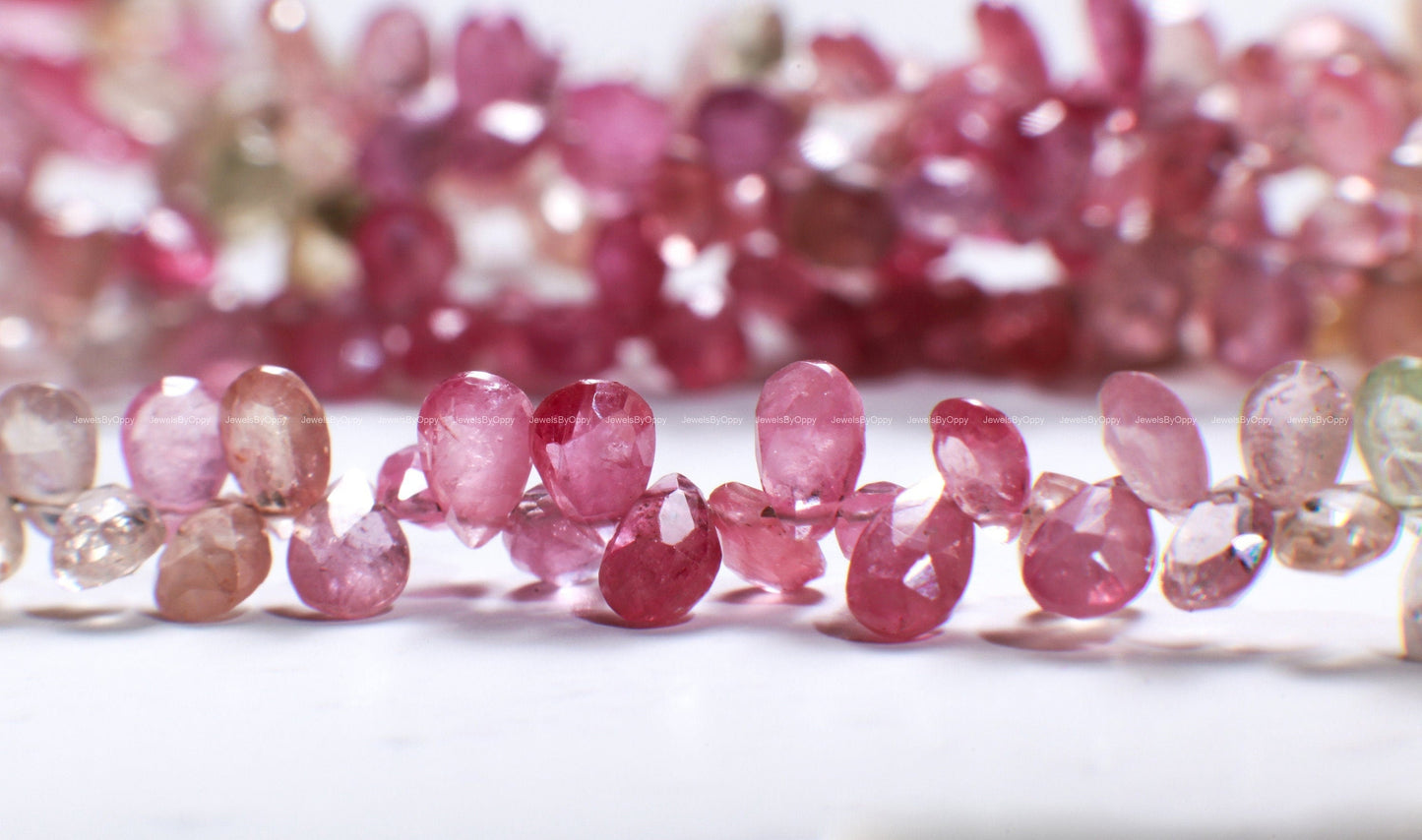 Natural Pink Sapphire Shaded Micro Faceted Pear Drop 3x5–6mm DIY Jewelry Making Gemstone Bead 3"/6" Strand