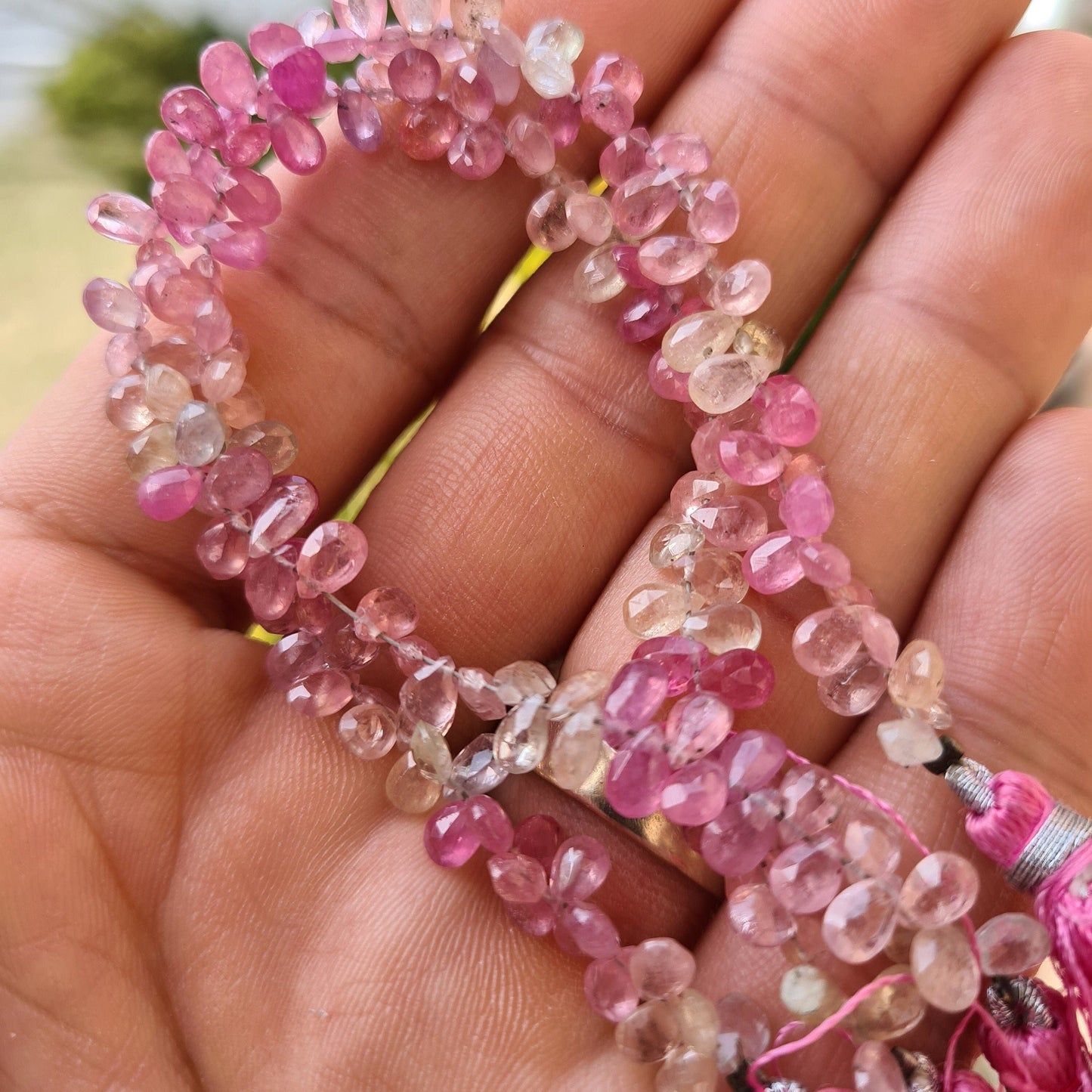 Natural Pink Sapphire Shaded Micro Faceted Pear Drop 3x5–6mm DIY Jewelry Making Gemstone Bead 3"/6" Strand