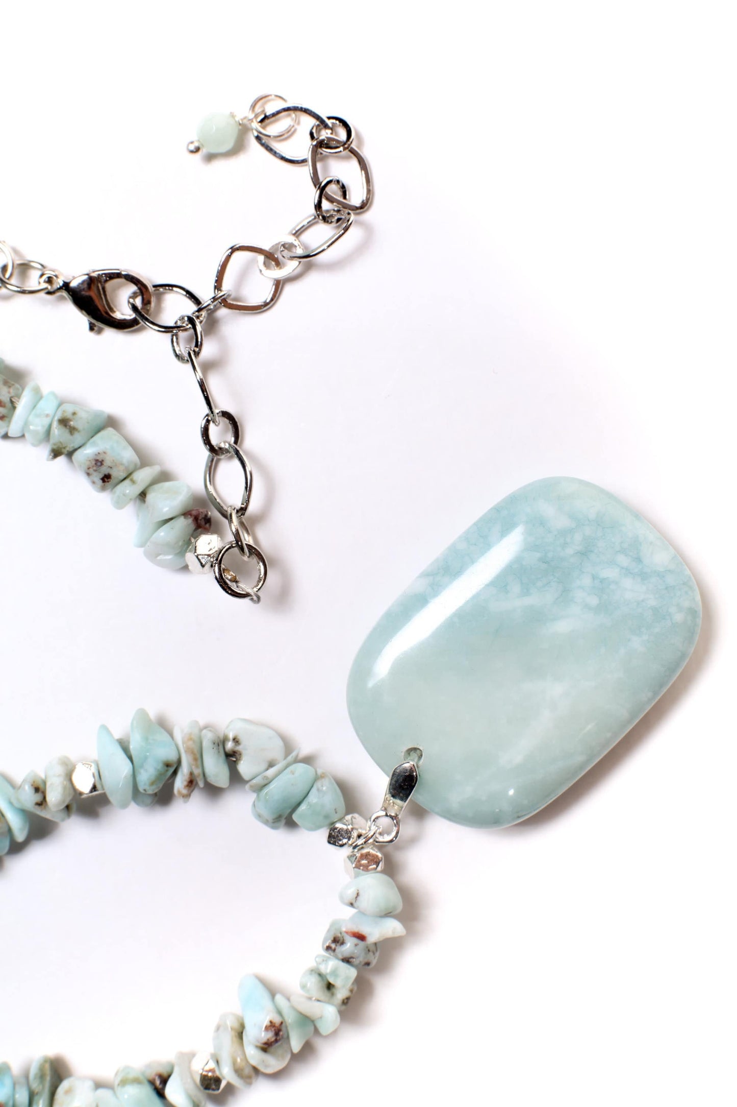 Larimar Nugget Chips Necklace with Matching Larimar Pendant 18" Gemstone Necklace with 3" Extension Chain