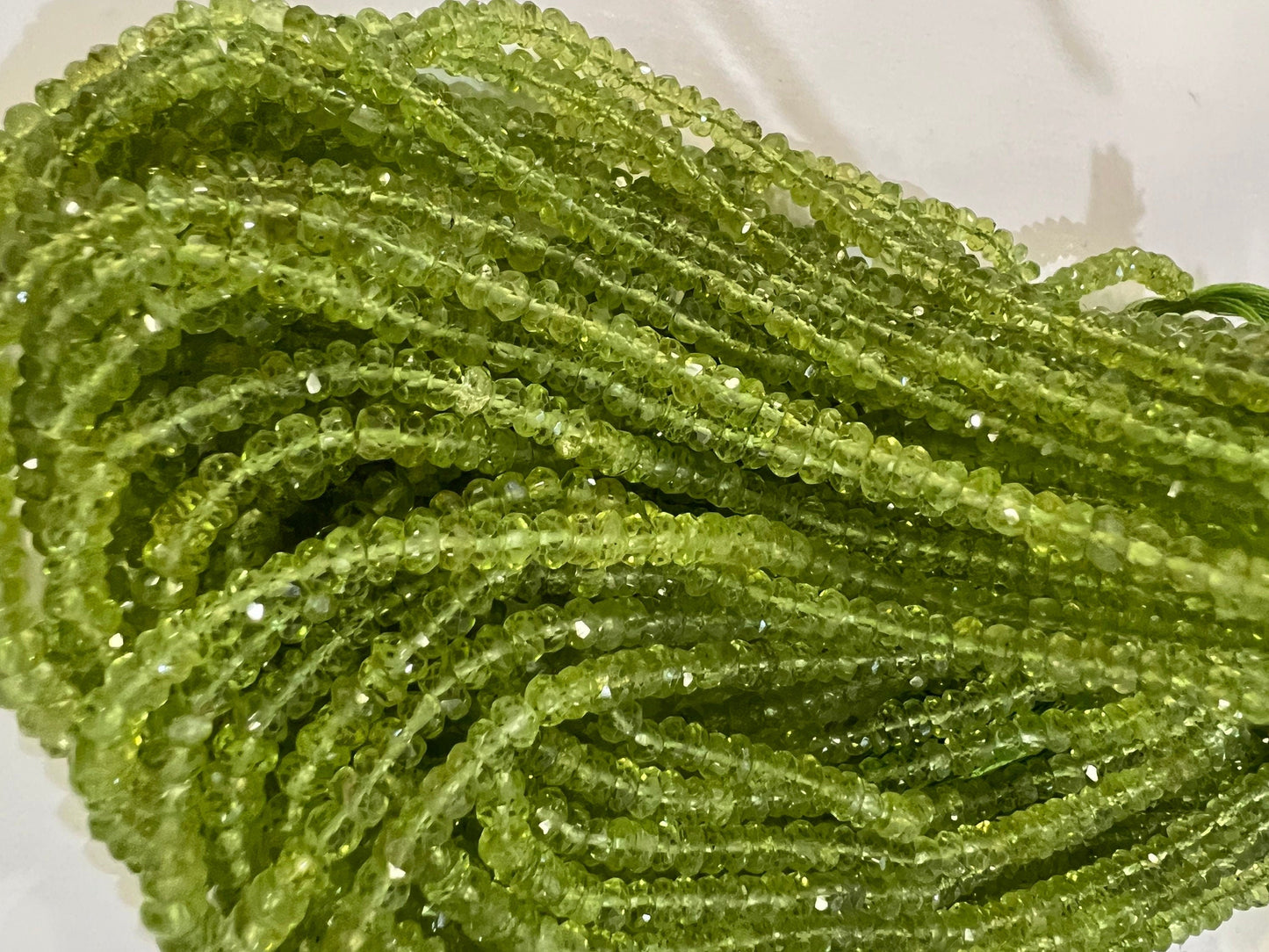 Natural Peridot Faceted Rondelle 4mm AAA Gemstone Beads 13" full strand August Birthstone