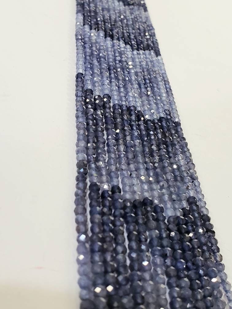 Natural Ombre Iolite Shaded 3mm Faceted Diamond Micro Cut Round Iolite rare 12.5" Strand.
